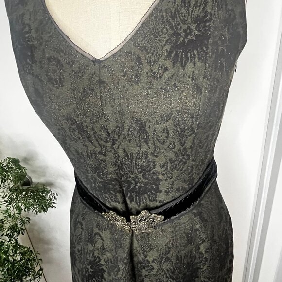 Vintage ELIE TAHARI For Bergdorf Goodman Damask V-Neck Sleeveless Dress With Orn - Picture 3 of 10